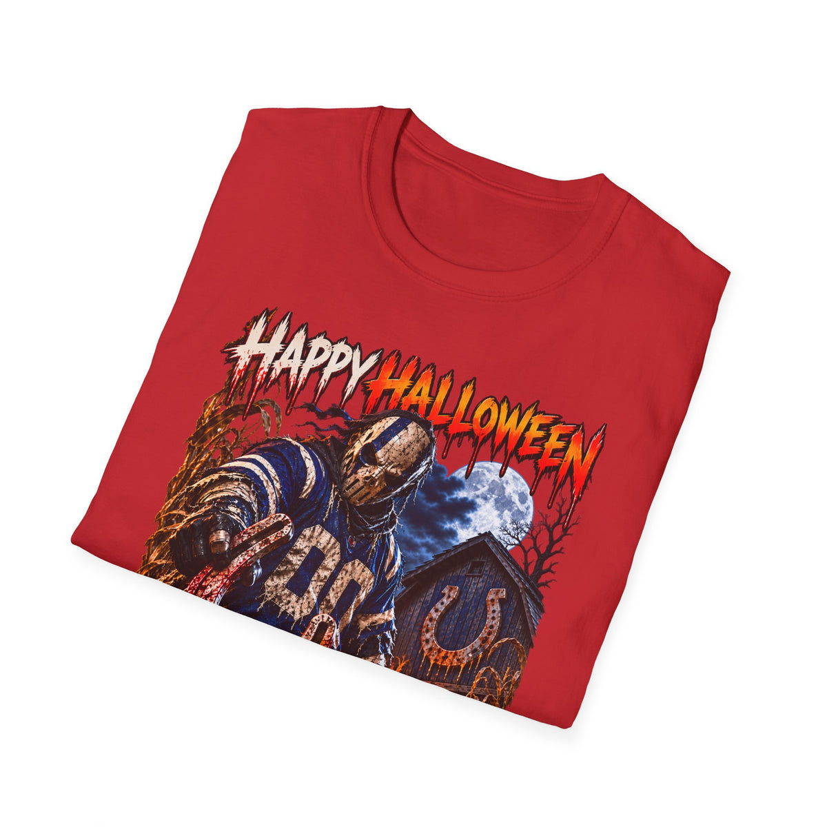 Halloween Scarecrow T-Shirt — "Happy Halloween" Cornfield Nightmare Tee