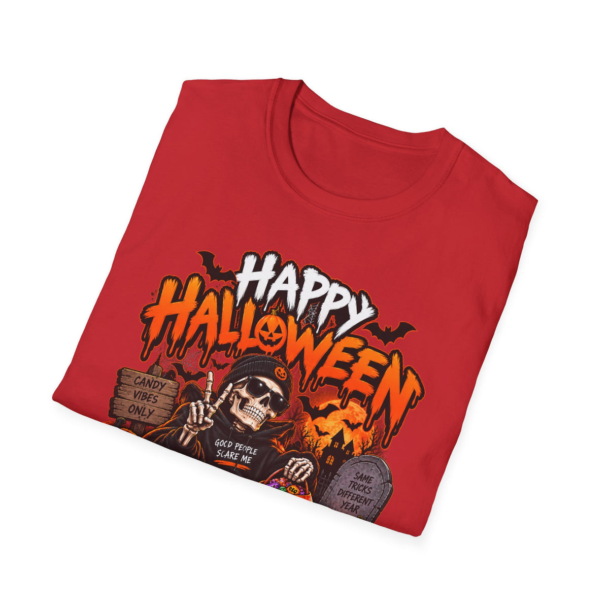 Happy Halloween Skeleton T-Shirt — Trick or Treat Pumpkin Graphic Tee
