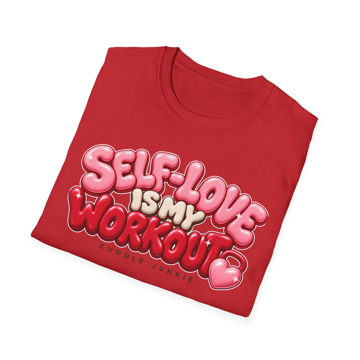 Self-Love Is My Workout T-Shirt — Cute Pink Bubble Text Tee for Women & Teens