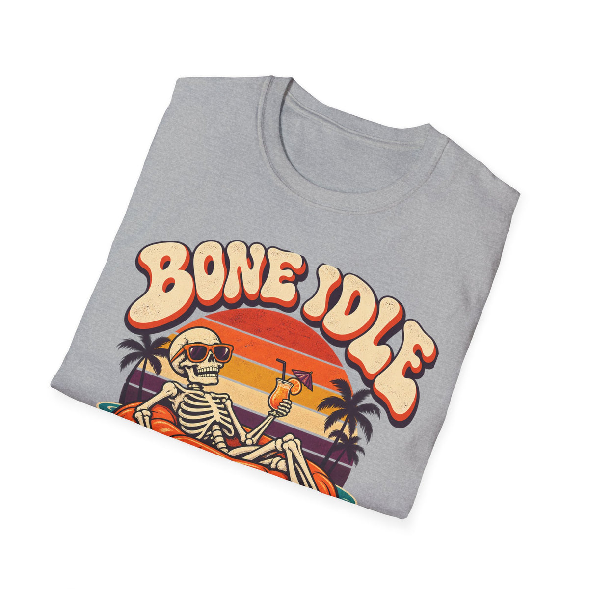 Bone Idle Skeleton Pumpkin T-Shirt — Retro Halloween Vacation Vibe