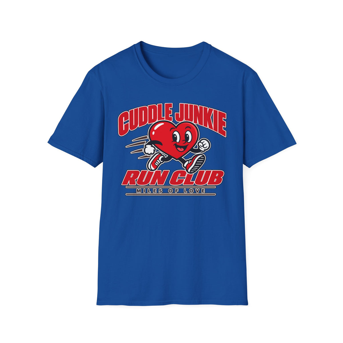 Cuddle Junkie Run Club T-Shirt — Retro Heart Runner Graphic Tee