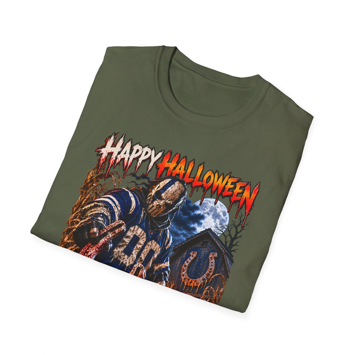Halloween Scarecrow T-Shirt — "Happy Halloween" Cornfield Nightmare Tee
