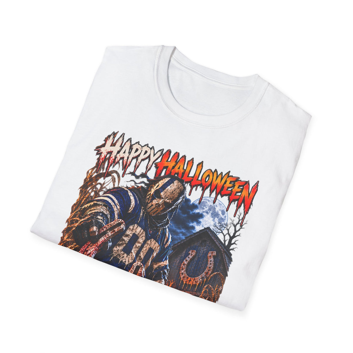 Halloween Scarecrow T-Shirt — "Happy Halloween" Cornfield Nightmare Tee