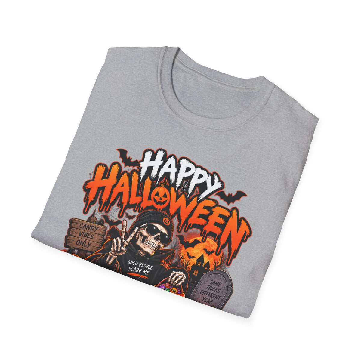 Happy Halloween Skeleton T-Shirt — Trick or Treat Pumpkin Graphic Tee