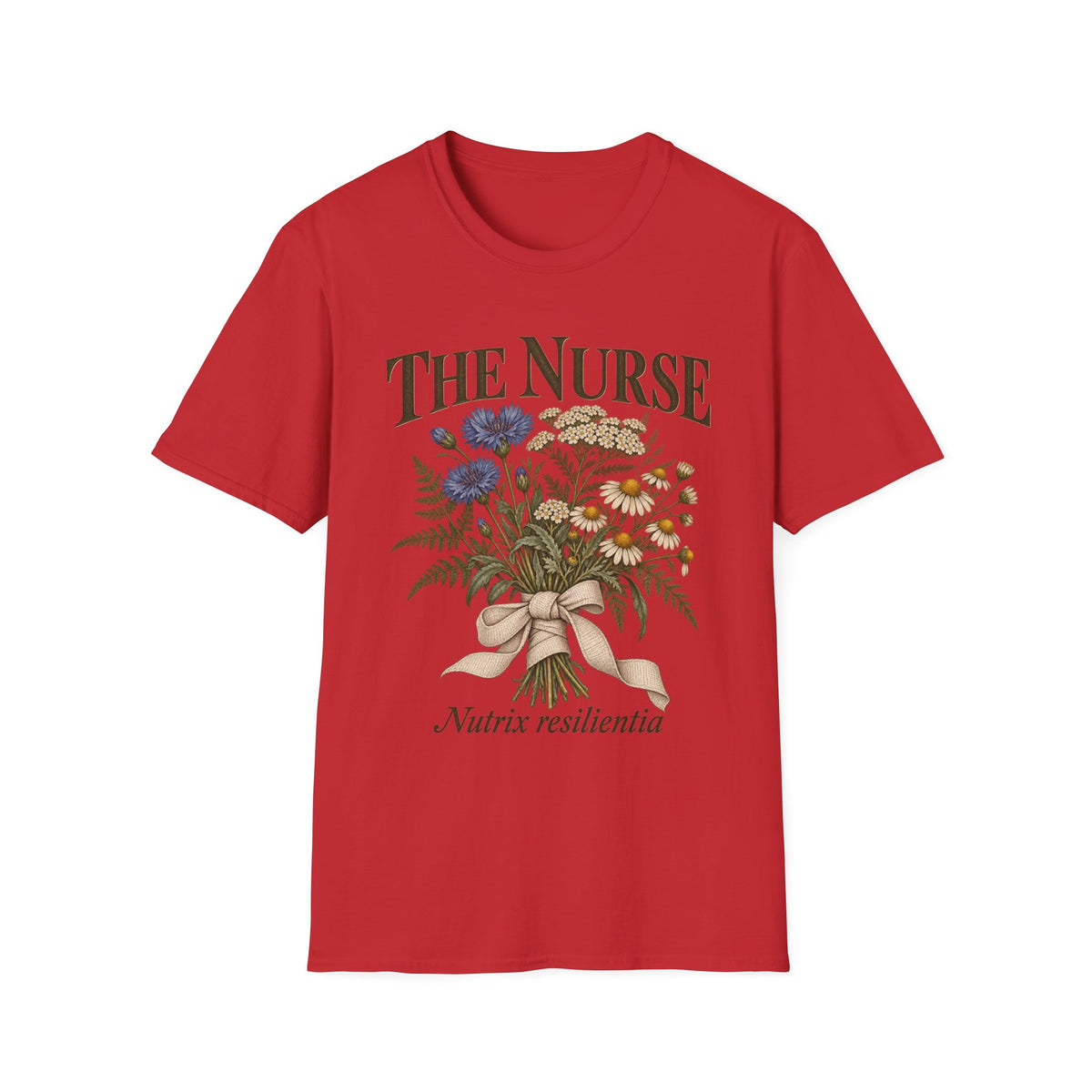 The Nurse Floral T-Shirt — Bouquet Design with 'Nutrix resilientia'