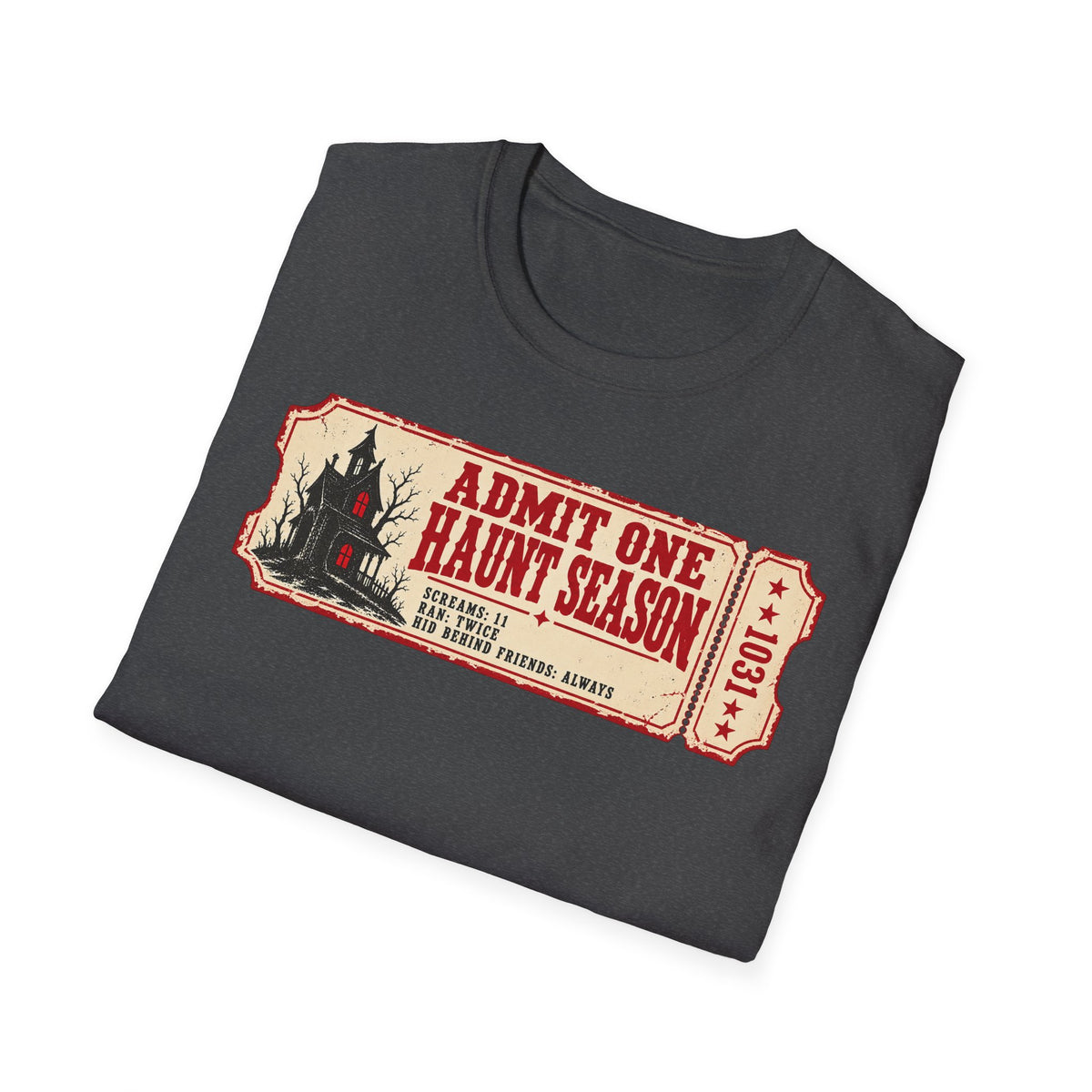 Haunt Season Ticket T-Shirt — "Admit One Haunt Season" Vintage Halloween Tee