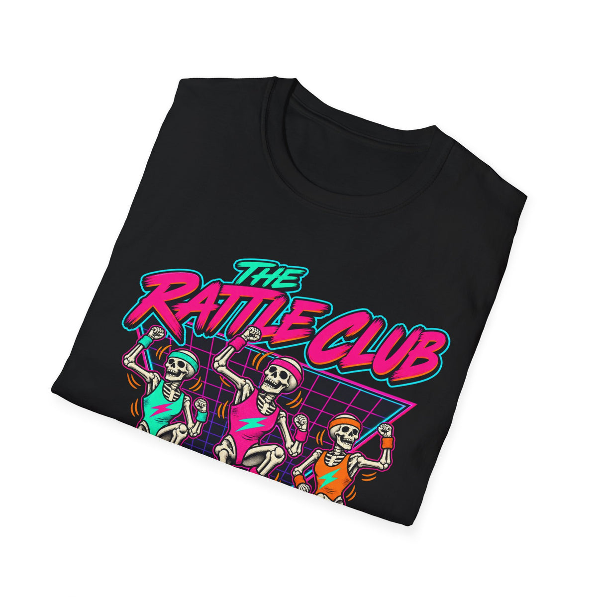 The Rattle Club T-Shirt — Retro Neon Skeletons "Members Only After Midnight"