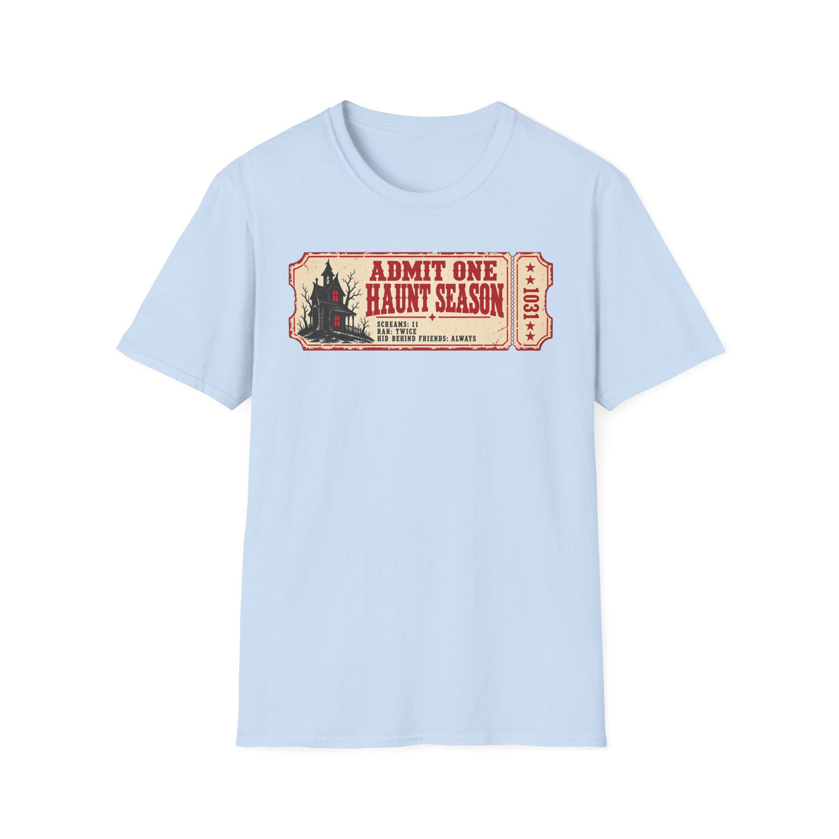 Haunt Season Ticket T-Shirt — "Admit One Haunt Season" Vintage Halloween Tee