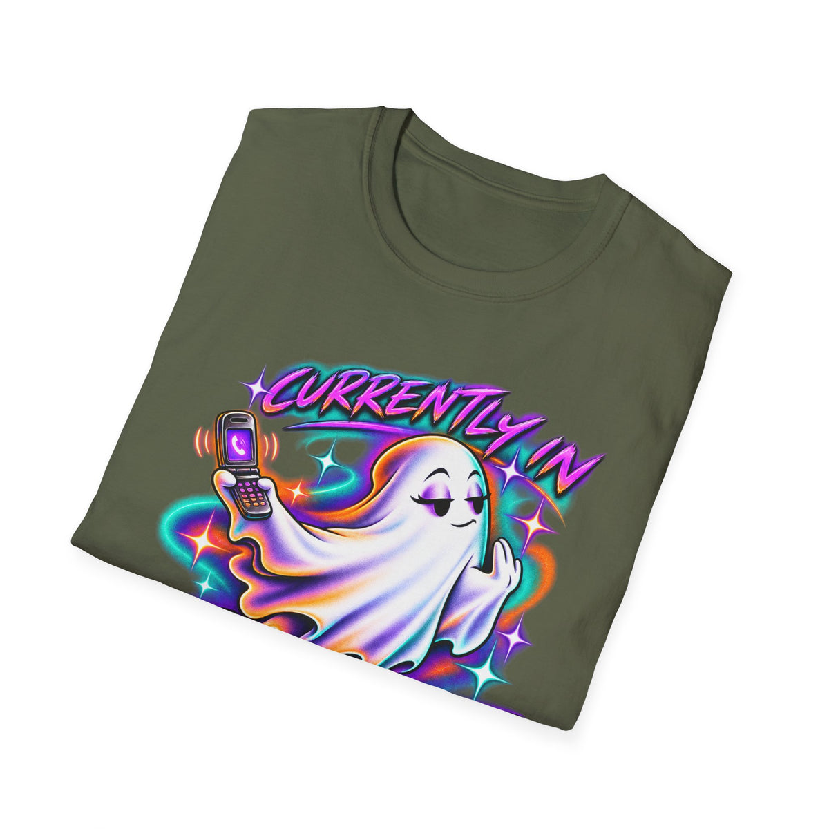 Ghost Mode T‑Shirt — "Currently in Ghost Mode" Cute Neon Ghost Graphic Tee