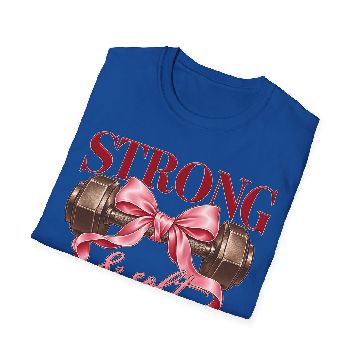 Strong & Soft T-Shirt — Dumbbell Graphic with Pink Ribbon (Fitness Gift)