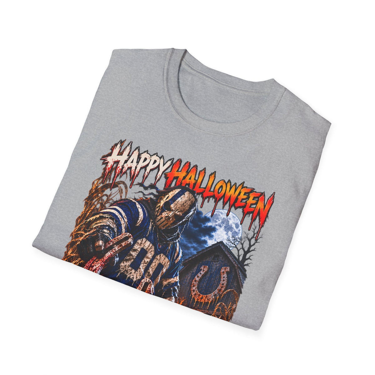Halloween Scarecrow T-Shirt — "Happy Halloween" Cornfield Nightmare Tee