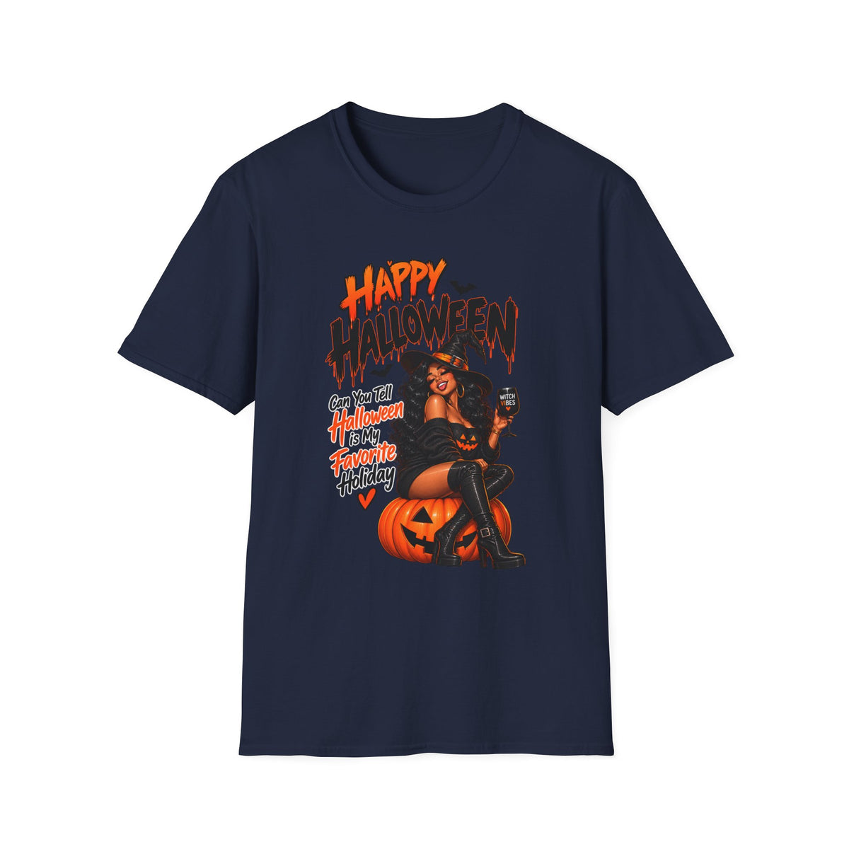Happy Halloween Witch Pumpkin T-Shirt — Retro Pinup Halloween Graphic Tee