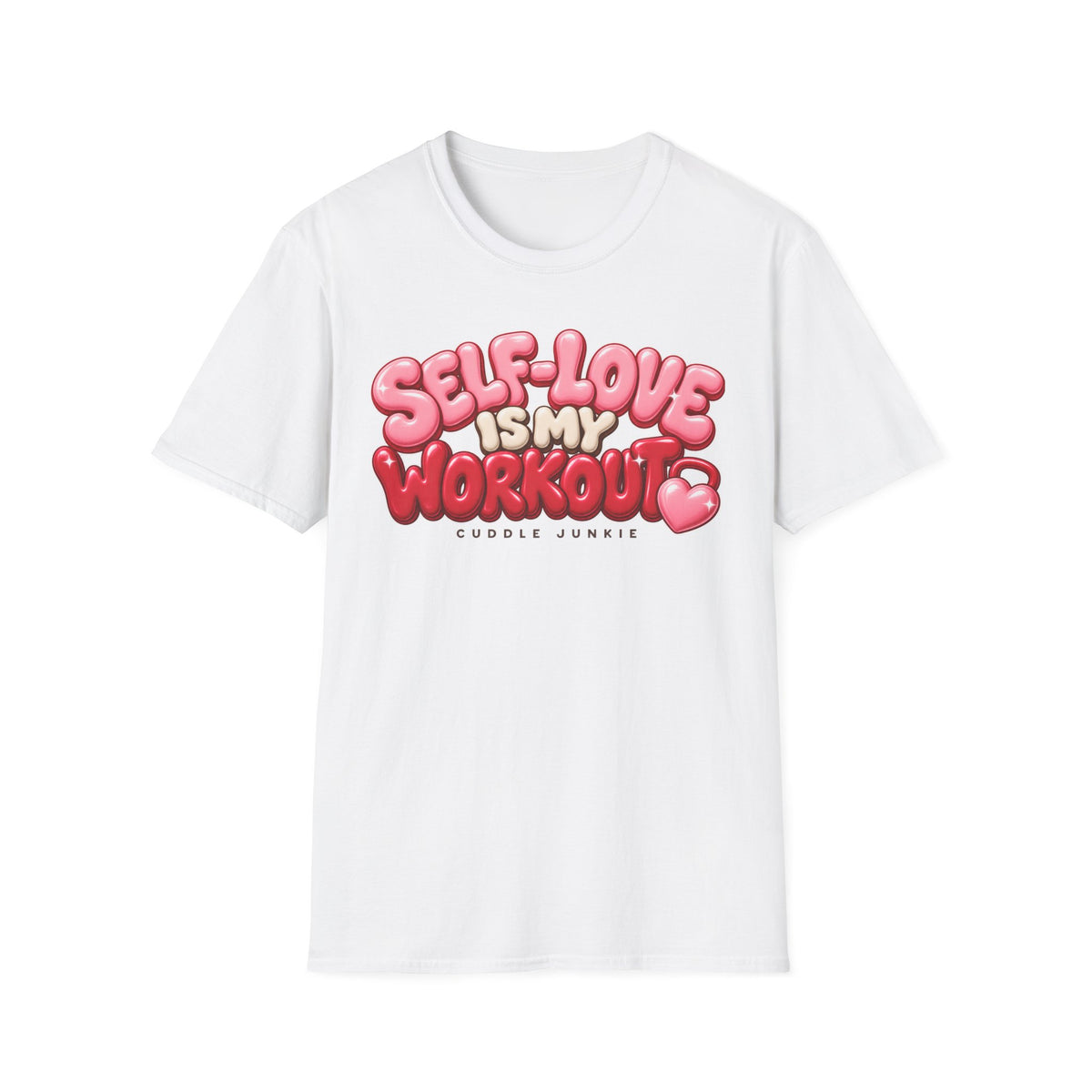 Self-Love Is My Workout T-Shirt — Cute Pink Bubble Text Tee for Women & Teens