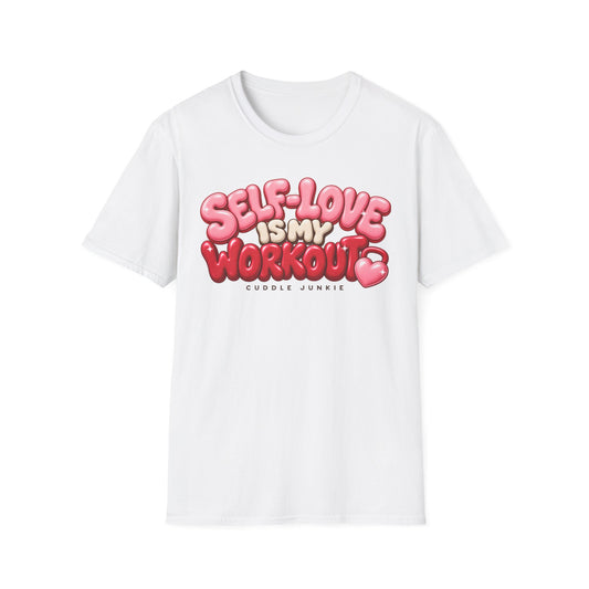 Self-Love Is My Workout T-Shirt — Cute Pink Bubble Text Tee for Women & Teens