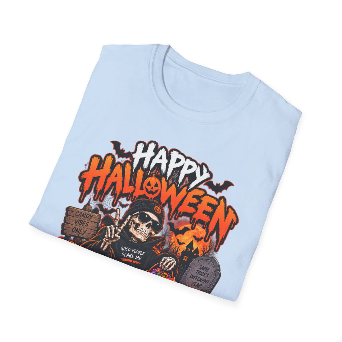 Happy Halloween Skeleton T-Shirt — Trick or Treat Pumpkin Graphic Tee