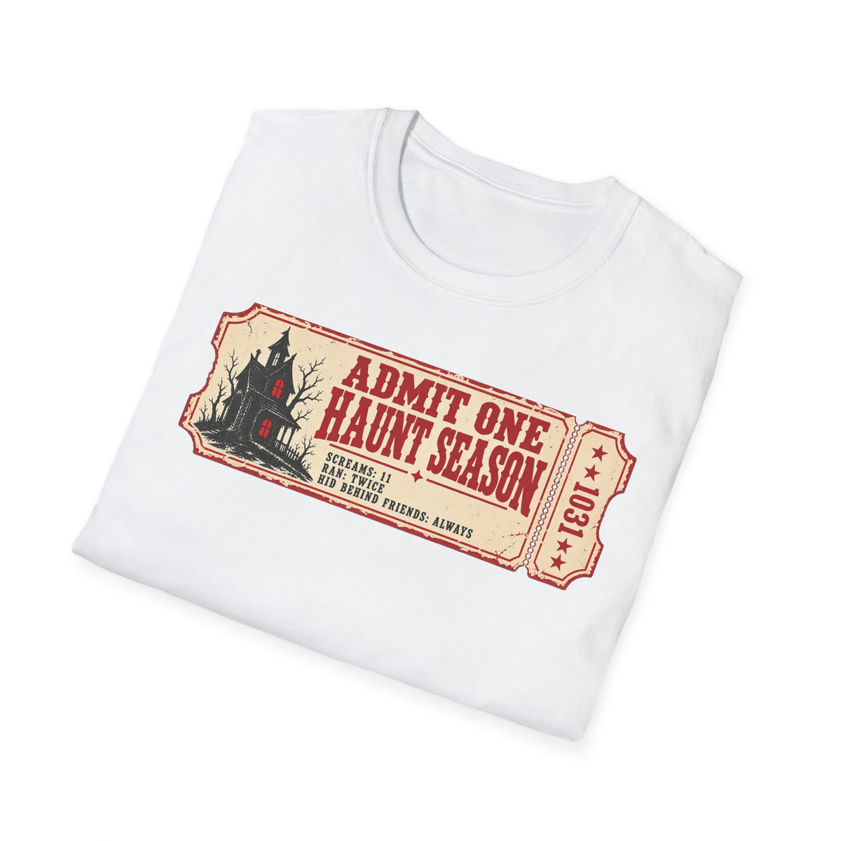 Haunt Season Ticket T-Shirt — "Admit One Haunt Season" Vintage Halloween Tee