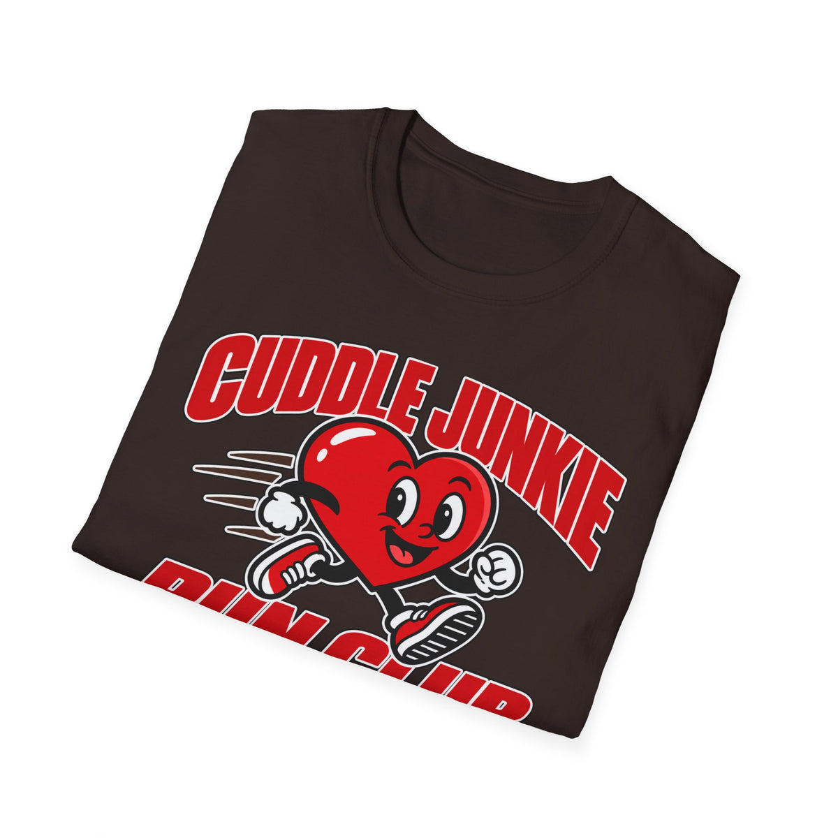 Cuddle Junkie Run Club T-Shirt — Retro Heart Runner Graphic Tee