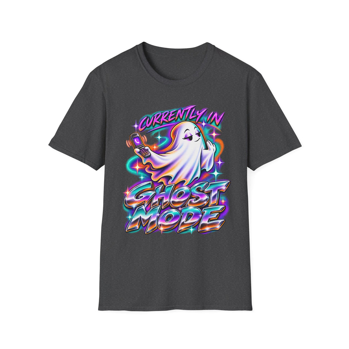 Ghost Mode T‑Shirt — "Currently in Ghost Mode" Cute Neon Ghost Graphic Tee