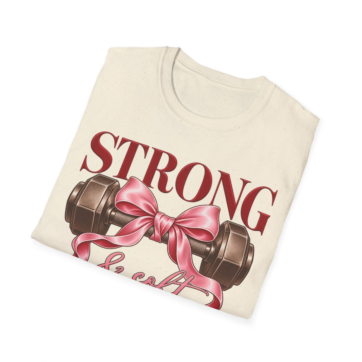 Strong & Soft T-Shirt — Dumbbell Graphic with Pink Ribbon (Fitness Gift)