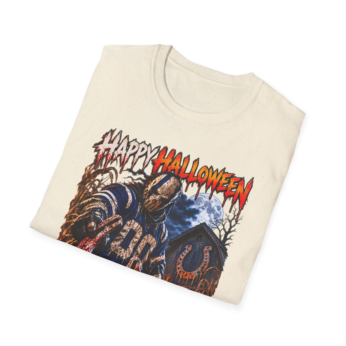 Halloween Scarecrow T-Shirt — "Happy Halloween" Cornfield Nightmare Tee