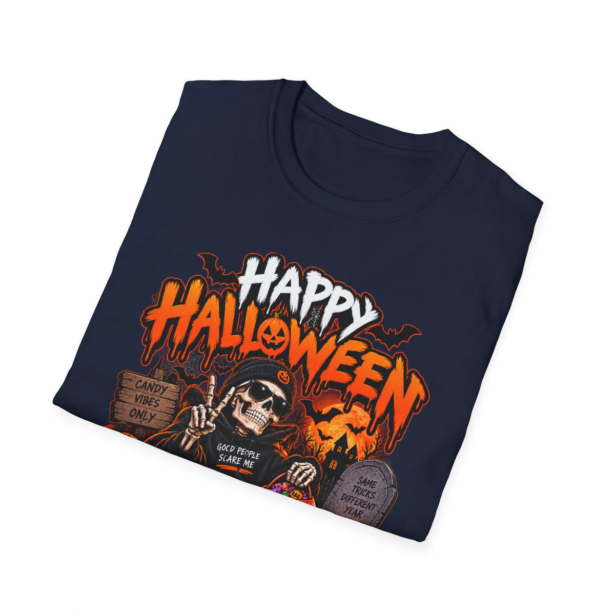 Happy Halloween Skeleton T-Shirt — Trick or Treat Pumpkin Graphic Tee