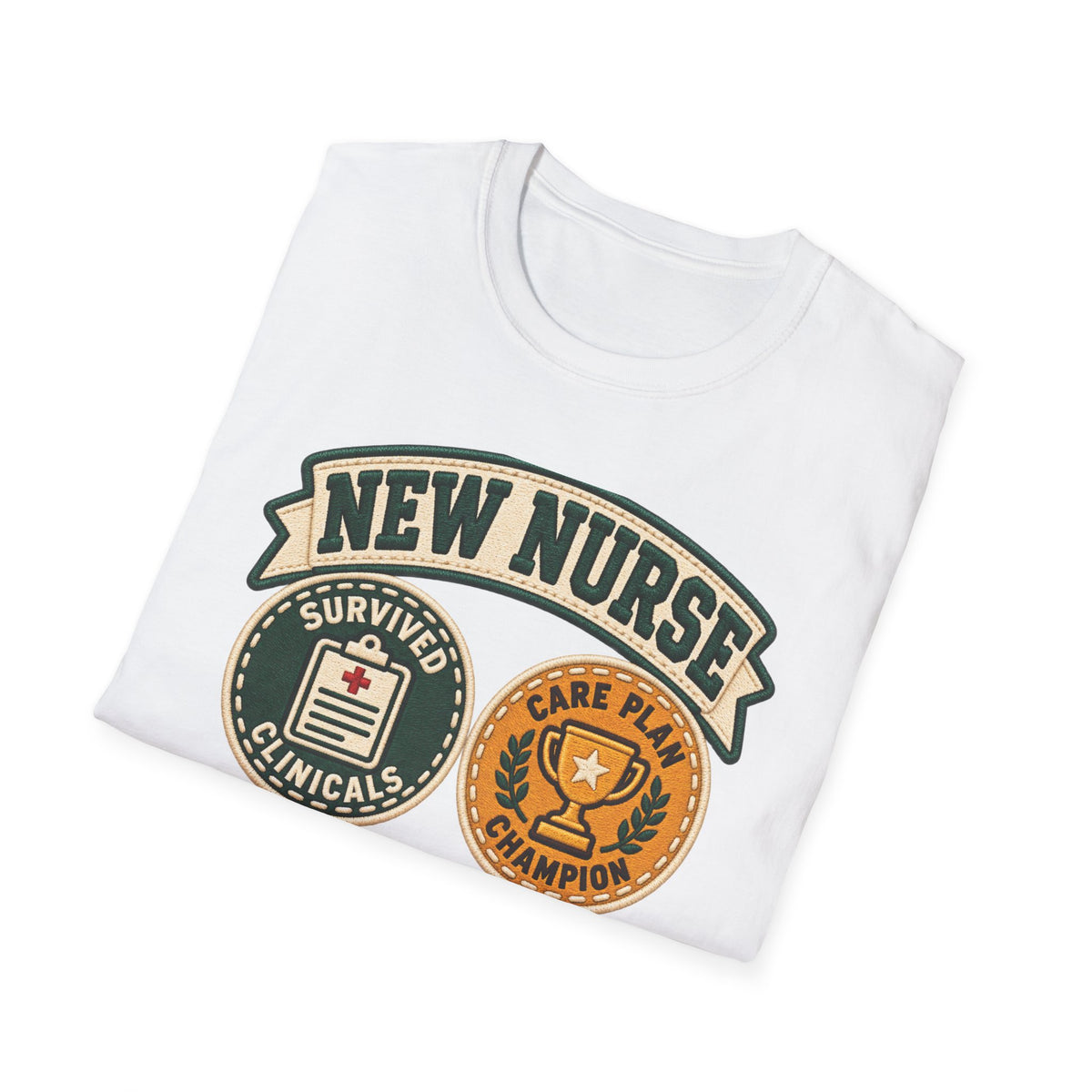 New Nurse Badge T-Shirt — "New Nurse" Vintage Patch Graphic Tee for Nursing Graduates