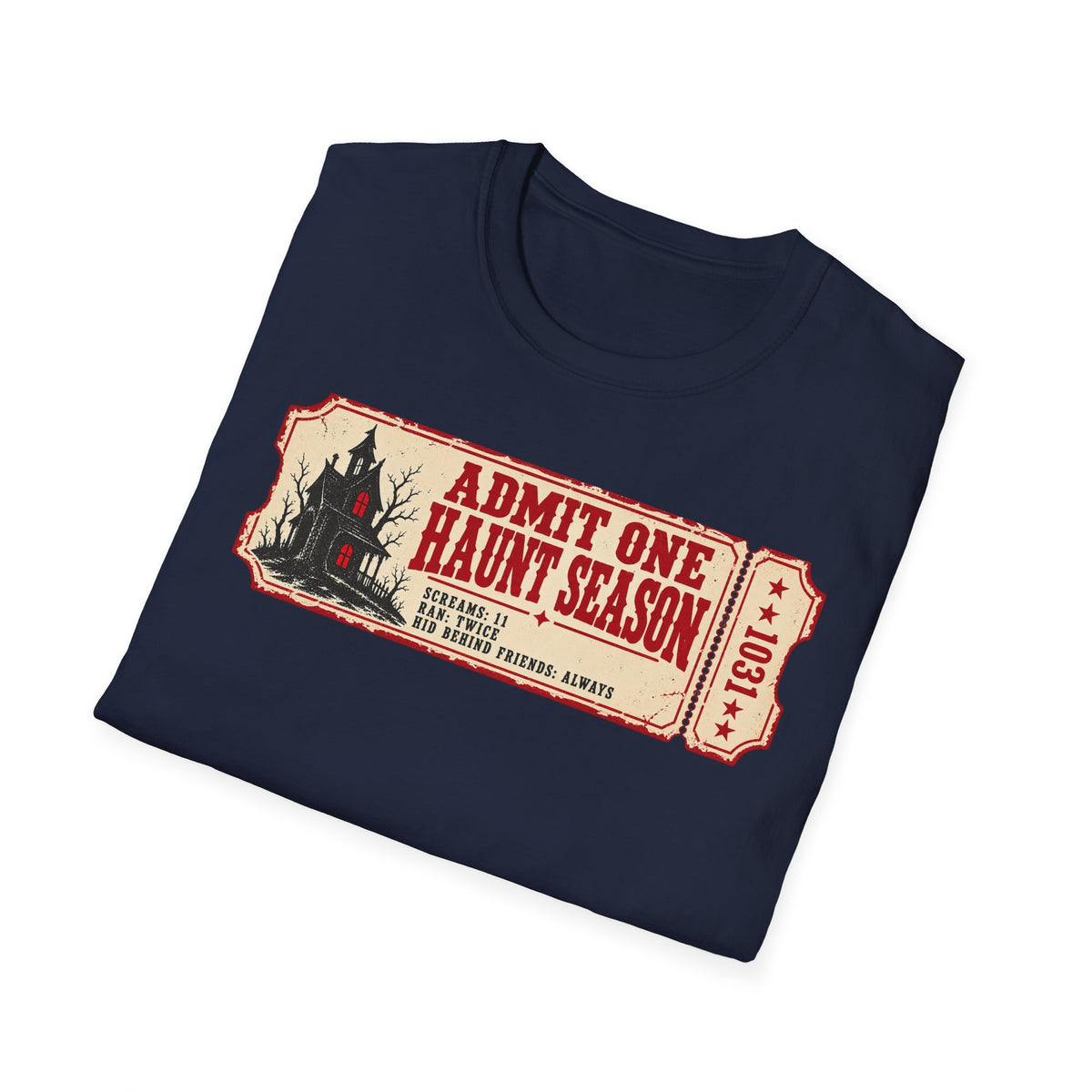 Haunt Season Ticket T-Shirt — "Admit One Haunt Season" Vintage Halloween Tee