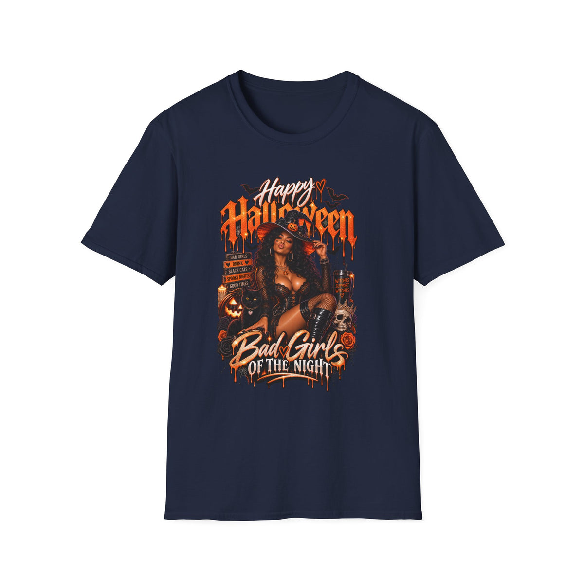 Halloween 'Bad Girls of the Night' Graphic T-Shirt — Spooky Pin-Up Horror Tee