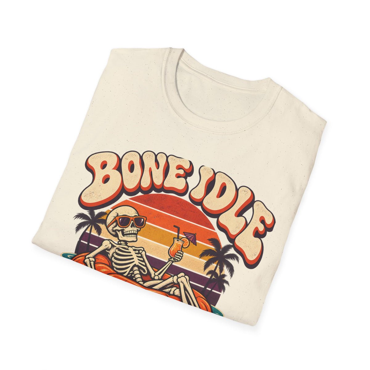 Bone Idle Skeleton Pumpkin T-Shirt — Retro Halloween Vacation Vibe