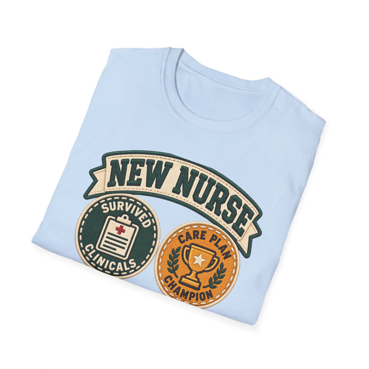 New Nurse Badge T-Shirt — "New Nurse" Vintage Patch Graphic Tee for Nursing Graduates