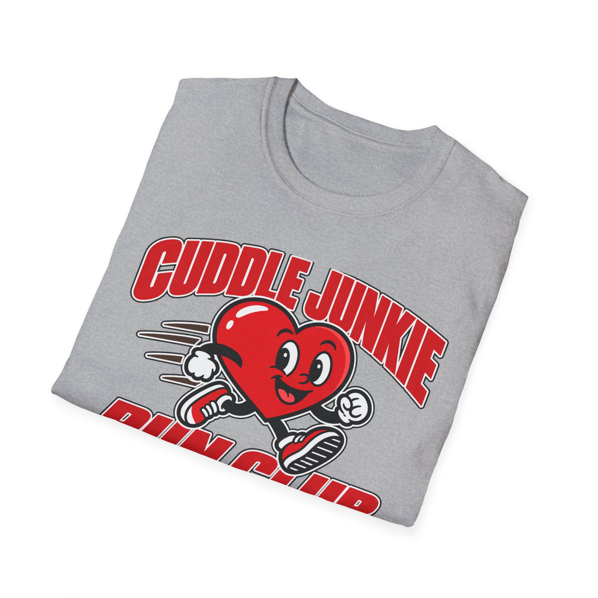 Cuddle Junkie Run Club T-Shirt — Retro Heart Runner Graphic Tee