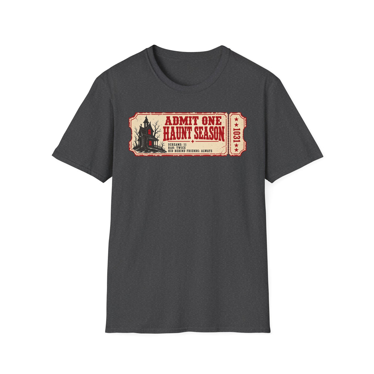 Haunt Season Ticket T-Shirt — "Admit One Haunt Season" Vintage Halloween Tee