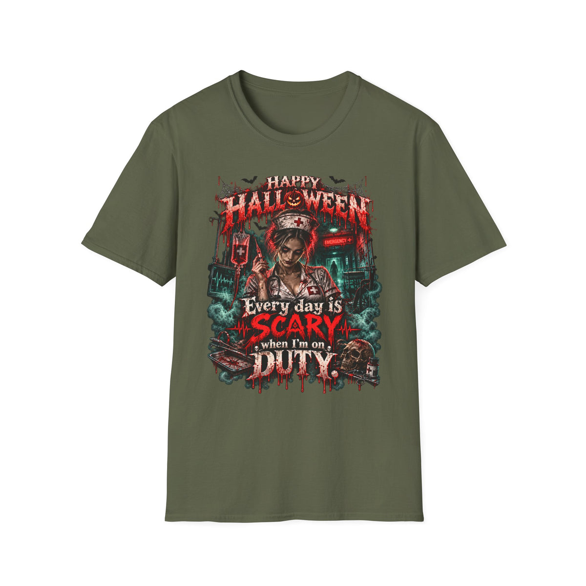 Halloween Nurse T-Shirt — "Every Day is Scary When I’m On Duty" Horror Medical Tee