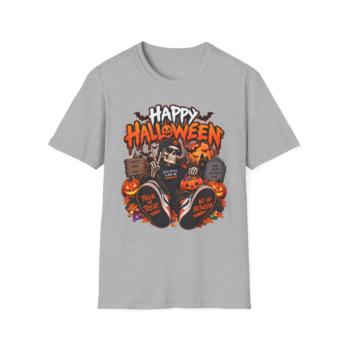 Happy Halloween Skeleton T-Shirt — Trick or Treat Pumpkin Graphic Tee