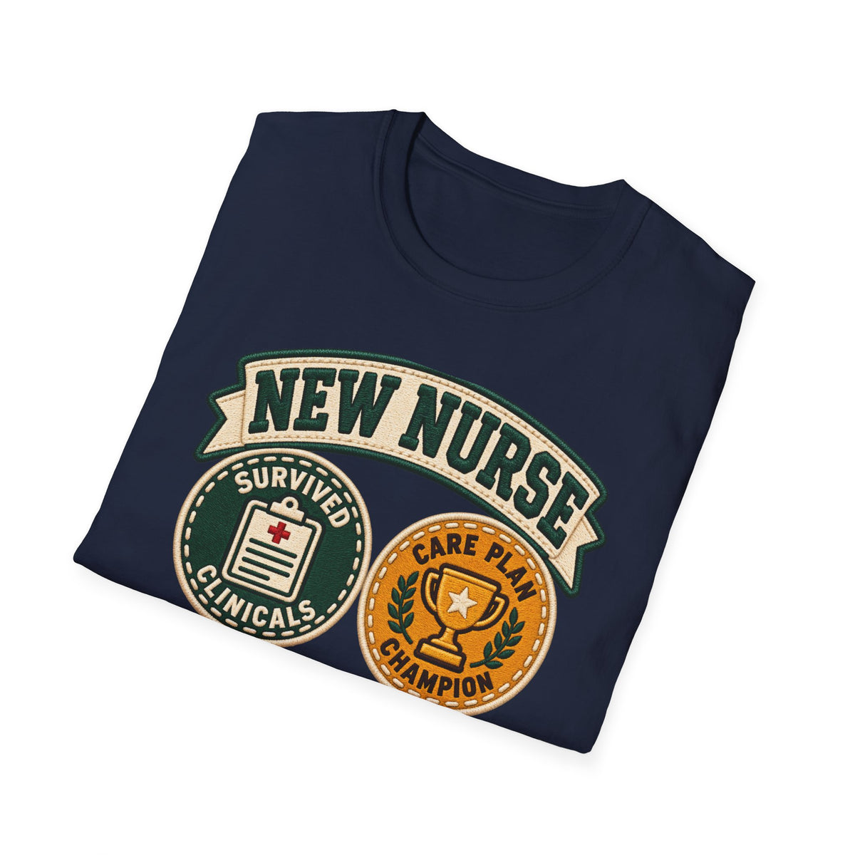 New Nurse Badge T-Shirt — "New Nurse" Vintage Patch Graphic Tee for Nursing Graduates