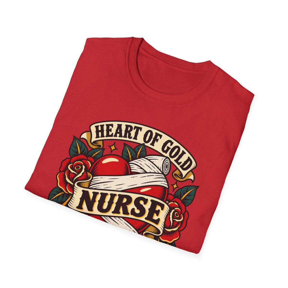 Nurse Tattoo Heart T-Shirt — "Heart of Gold, Nerves of Steel" Retro Nursing Tee