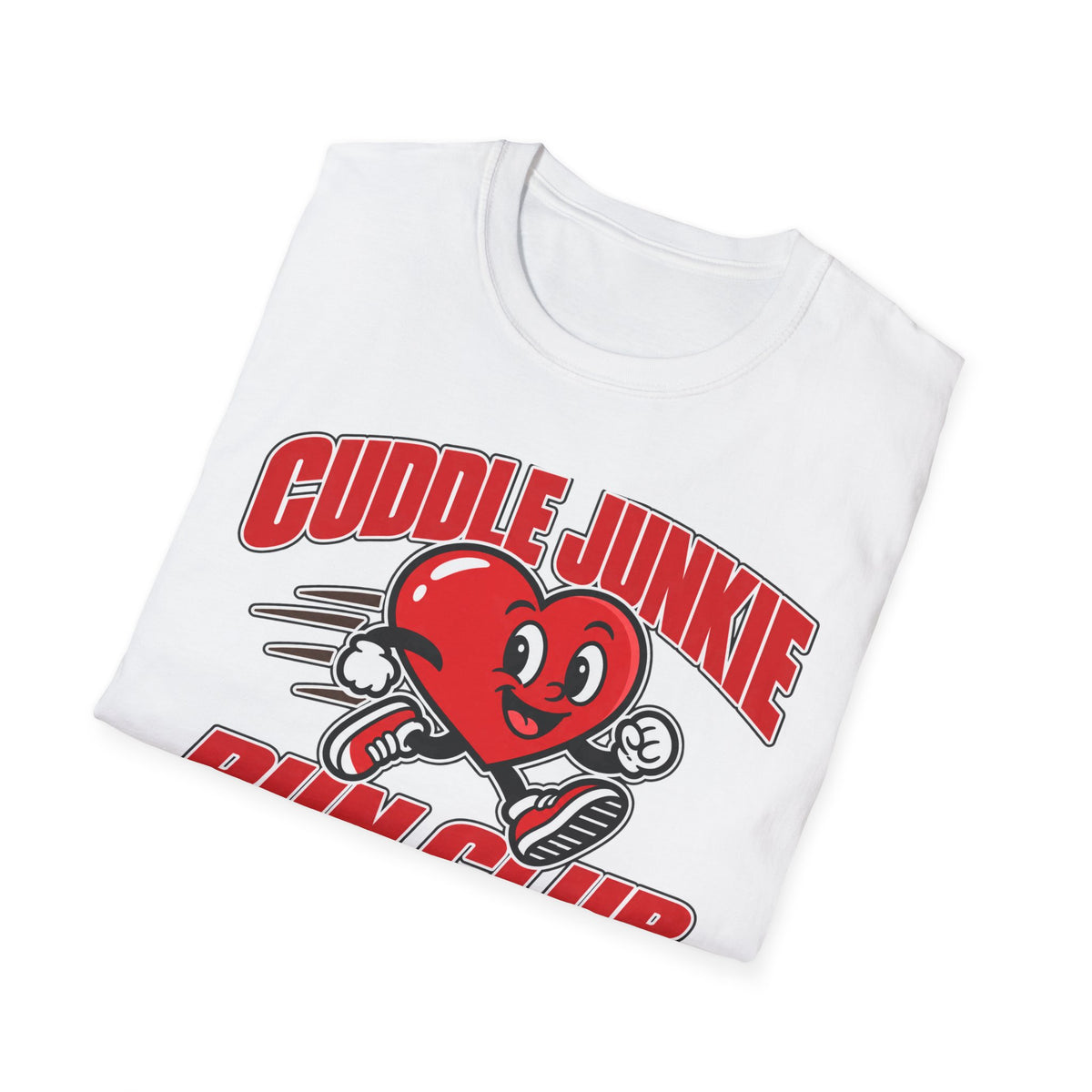 Cuddle Junkie Run Club T-Shirt — Retro Heart Runner Graphic Tee
