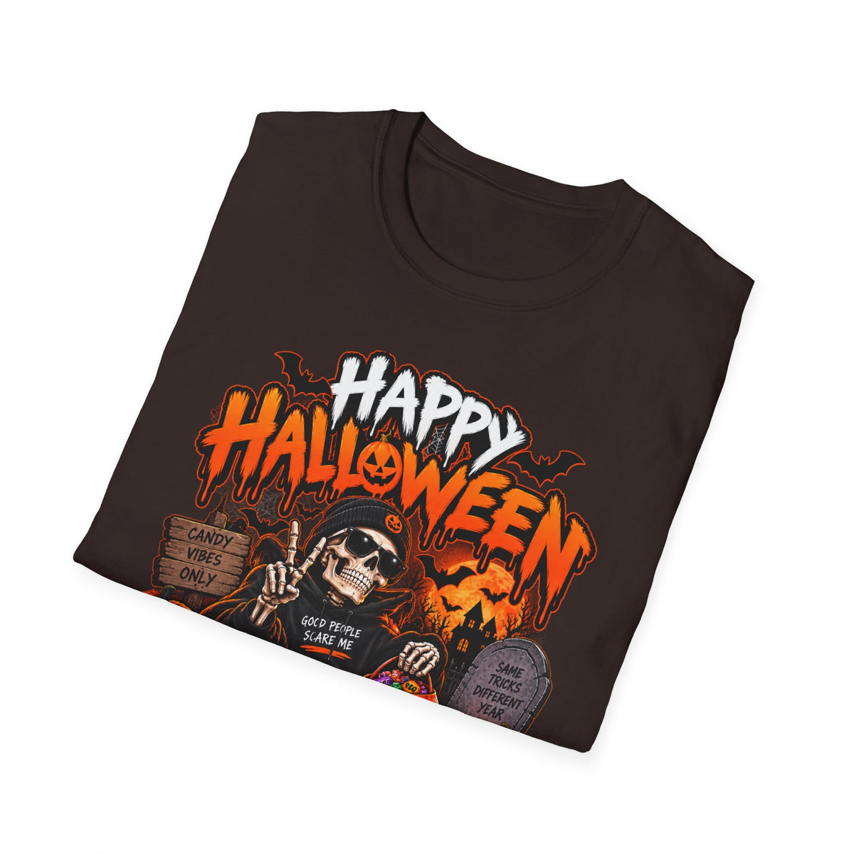 Happy Halloween Skeleton T-Shirt — Trick or Treat Pumpkin Graphic Tee