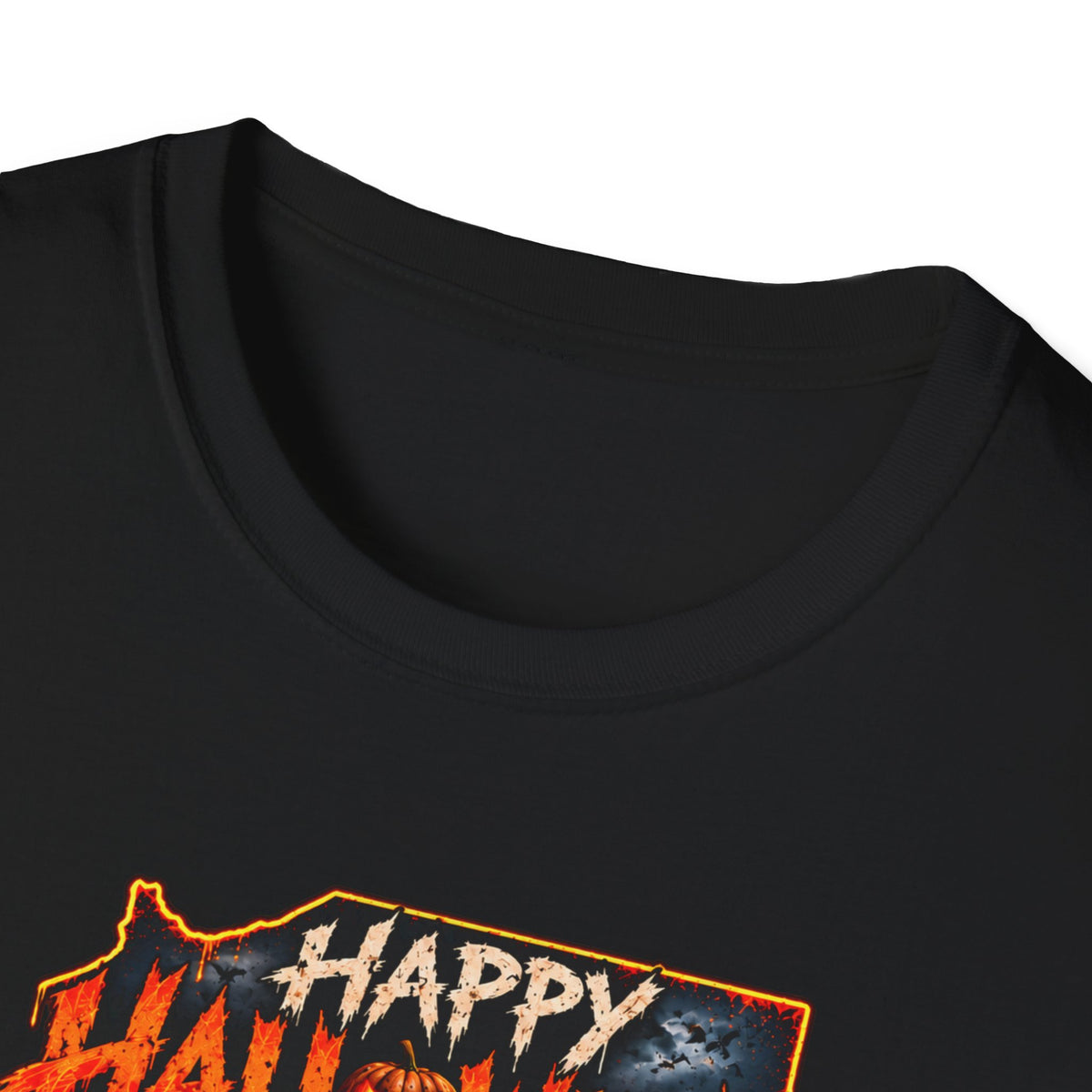 Happy Halloween Retro Tee — Moonlit Skull & Pumpkin Graveyard