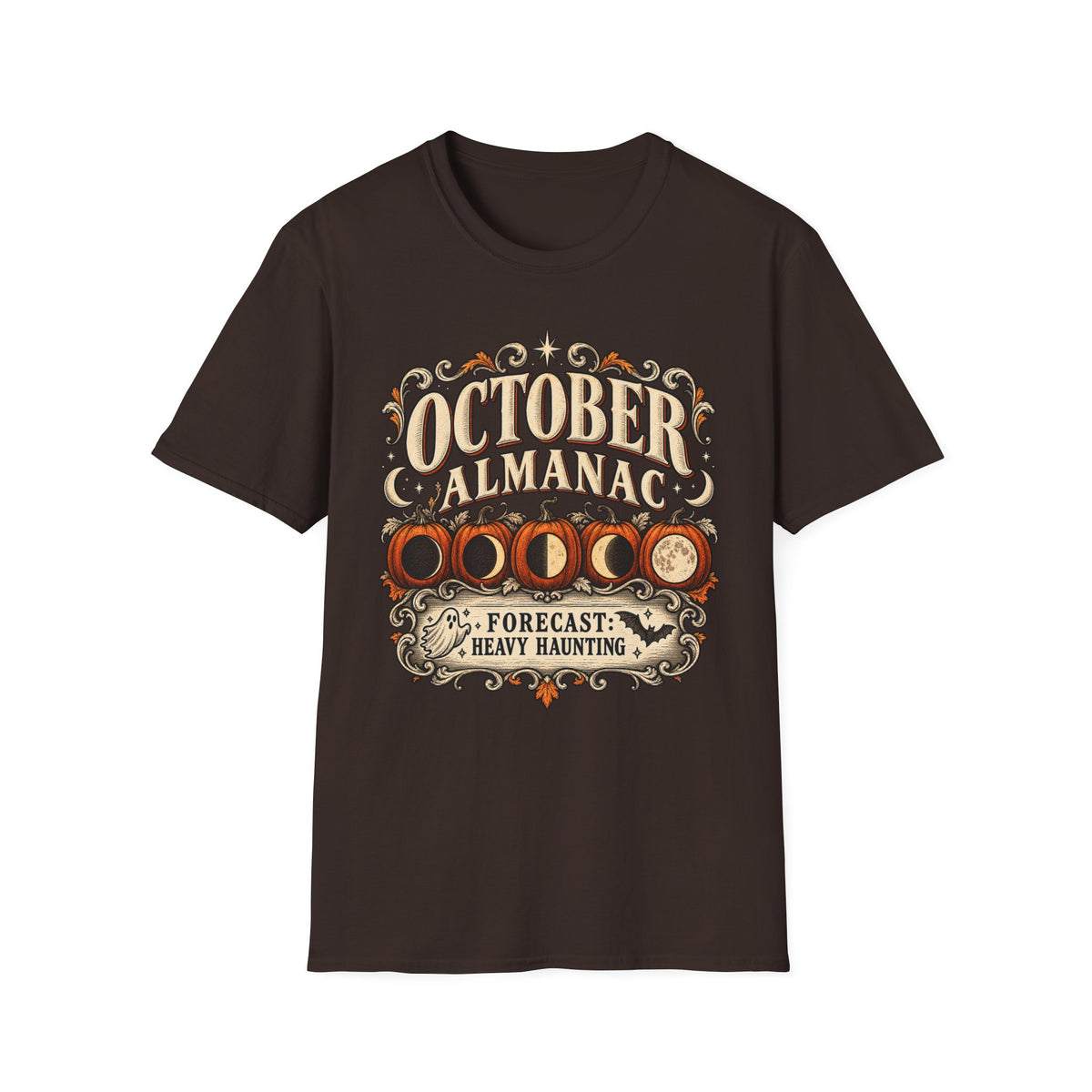 October Almanac T-Shirt — "Forecast: Heavy Haunting" Vintage Halloween Tee