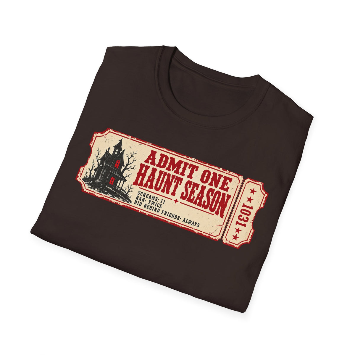 Haunt Season Ticket T-Shirt — "Admit One Haunt Season" Vintage Halloween Tee
