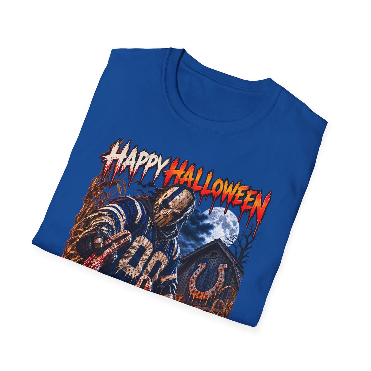 Halloween Scarecrow T-Shirt — "Happy Halloween" Cornfield Nightmare Tee