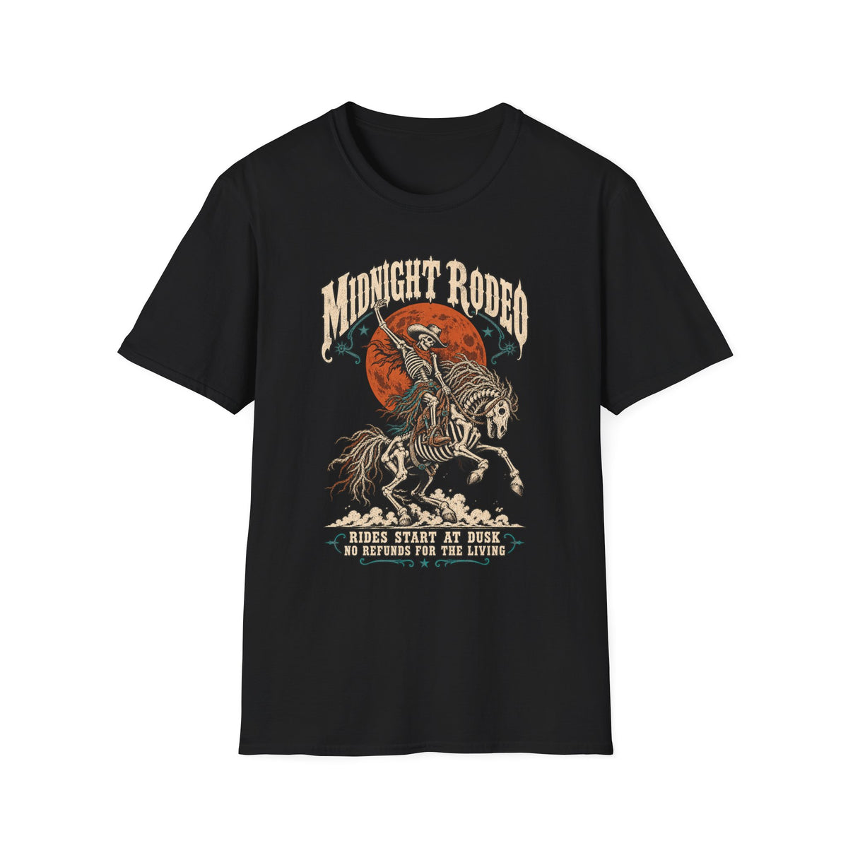 Midnight Rodeo T-Shirt — Skull Cowboy Horse Graphic Tee
