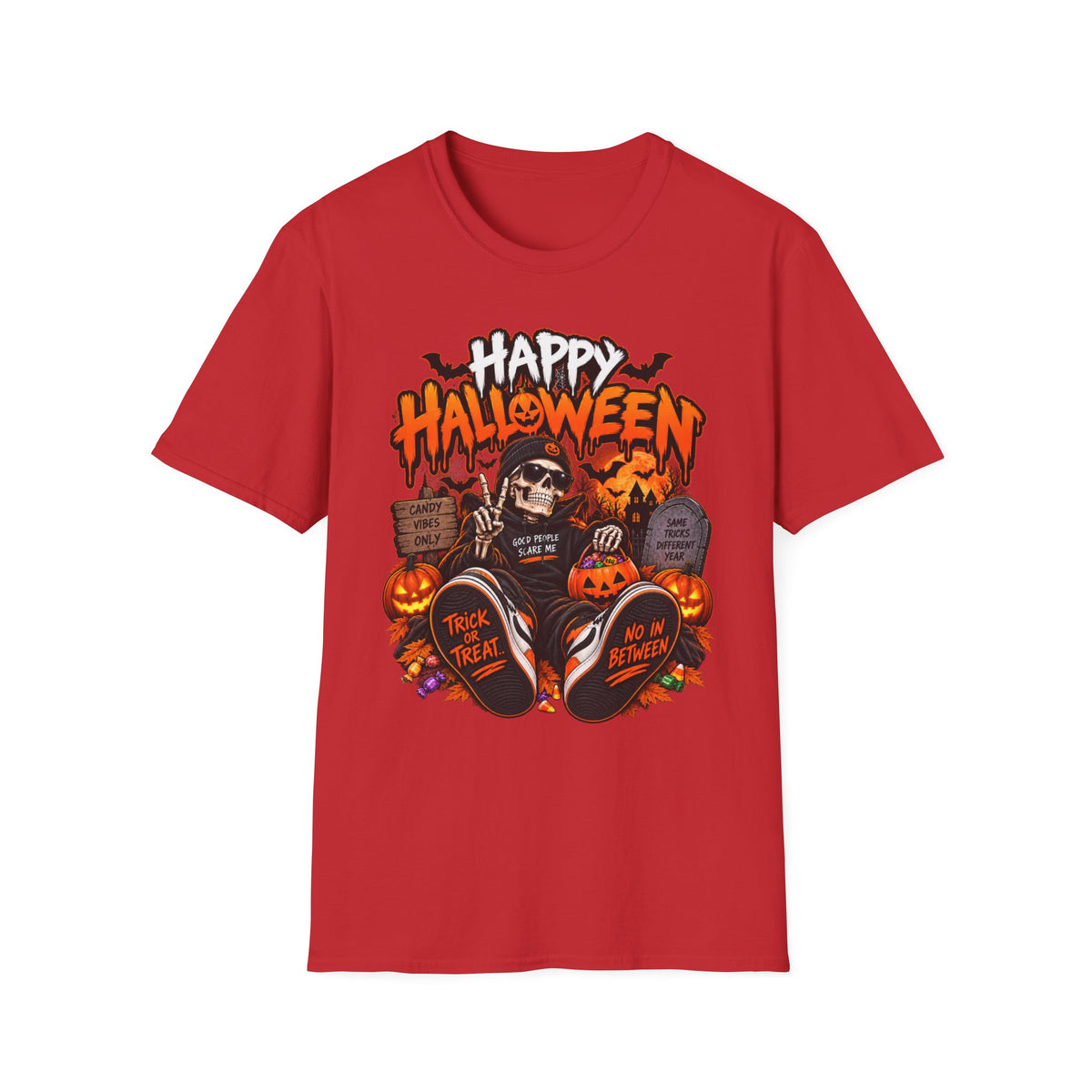 Happy Halloween Skeleton T-Shirt — Trick or Treat Pumpkin Graphic Tee