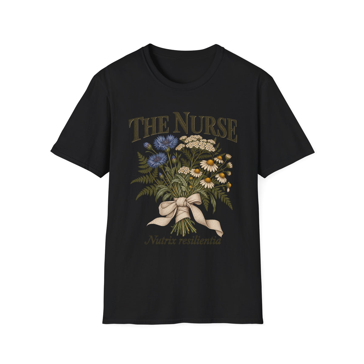 The Nurse Floral T-Shirt — Bouquet Design with 'Nutrix resilientia'