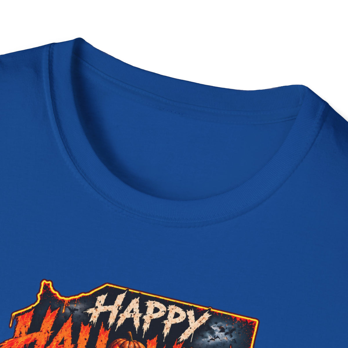 Happy Halloween Retro Tee — Moonlit Skull & Pumpkin Graveyard