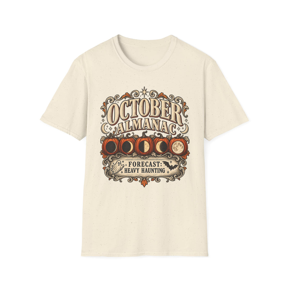 October Almanac T-Shirt — "Forecast: Heavy Haunting" Vintage Halloween Tee