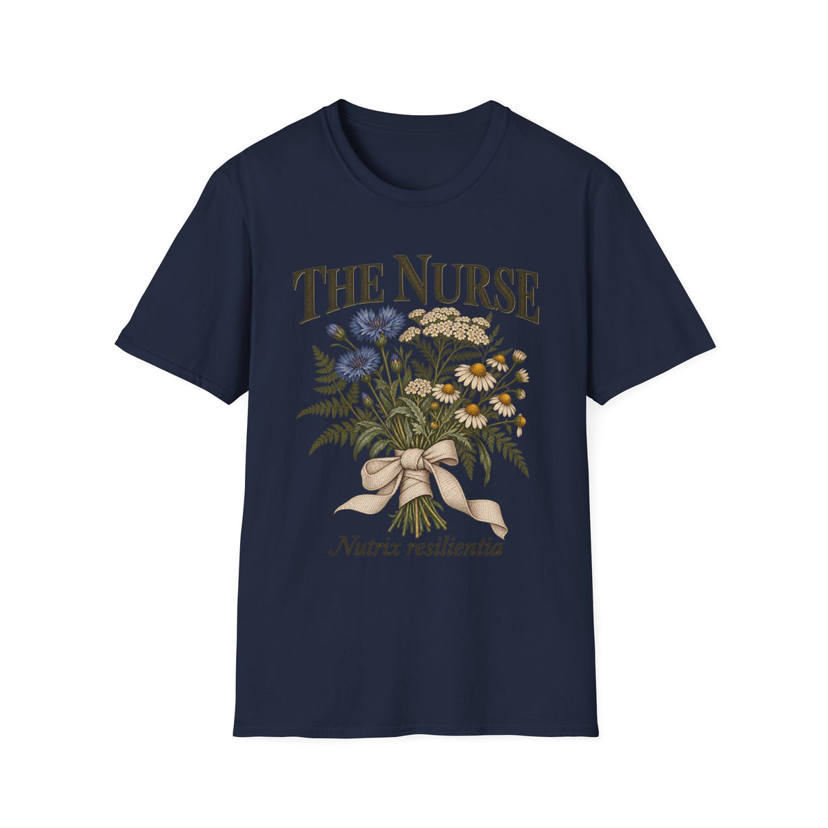 The Nurse Floral T-Shirt — Bouquet Design with 'Nutrix resilientia'