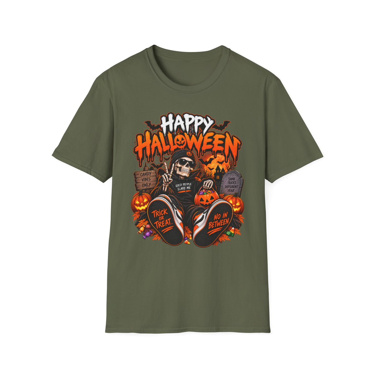 Happy Halloween Skeleton T-Shirt — Trick or Treat Pumpkin Graphic Tee