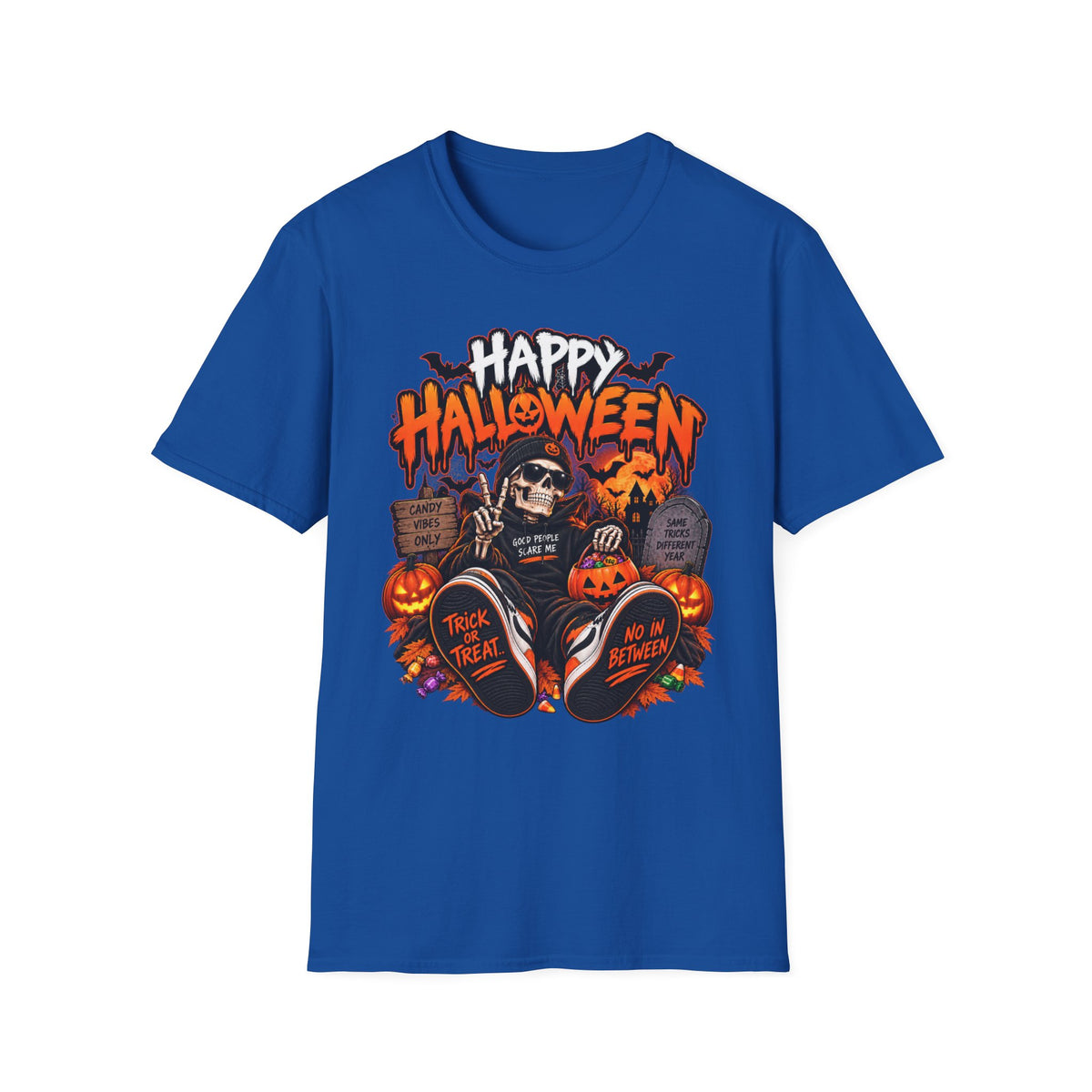 Happy Halloween Skeleton T-Shirt — Trick or Treat Pumpkin Graphic Tee